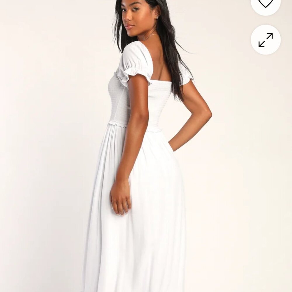 White Smocked Puff Sleeve Maxi Dress - Picture 2 of 6